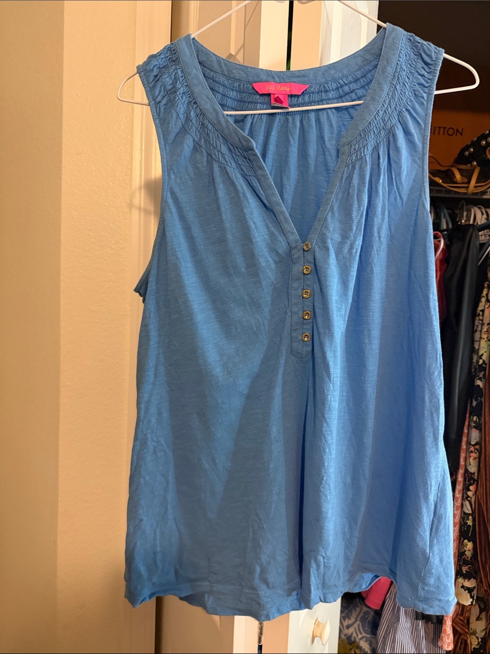 Lilly Pulitzer Light Blue Sleeveless Henley Tank
